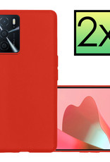 NoXx Hoes Geschikt voor OPPO A16 Hoesje Cover Siliconen Back Case Hoes - Rood - 2x