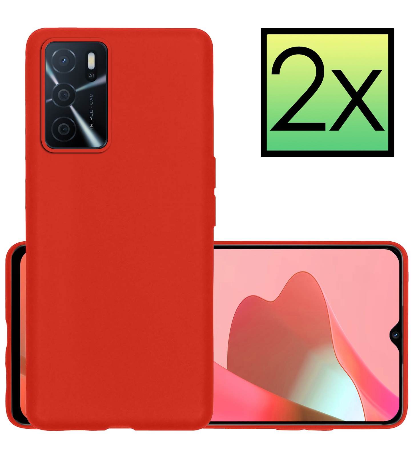 NoXx Hoes Geschikt voor OPPO A16 Hoesje Cover Siliconen Back Case Hoes - Rood - 2x