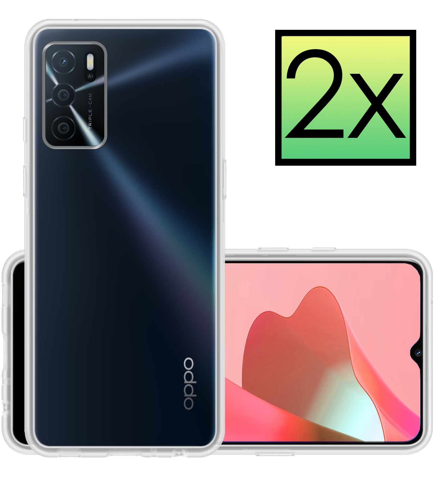 NoXx Hoes Geschikt voor OPPO A16 Hoesje Cover Siliconen Back Case Hoes - Transparant - 2x