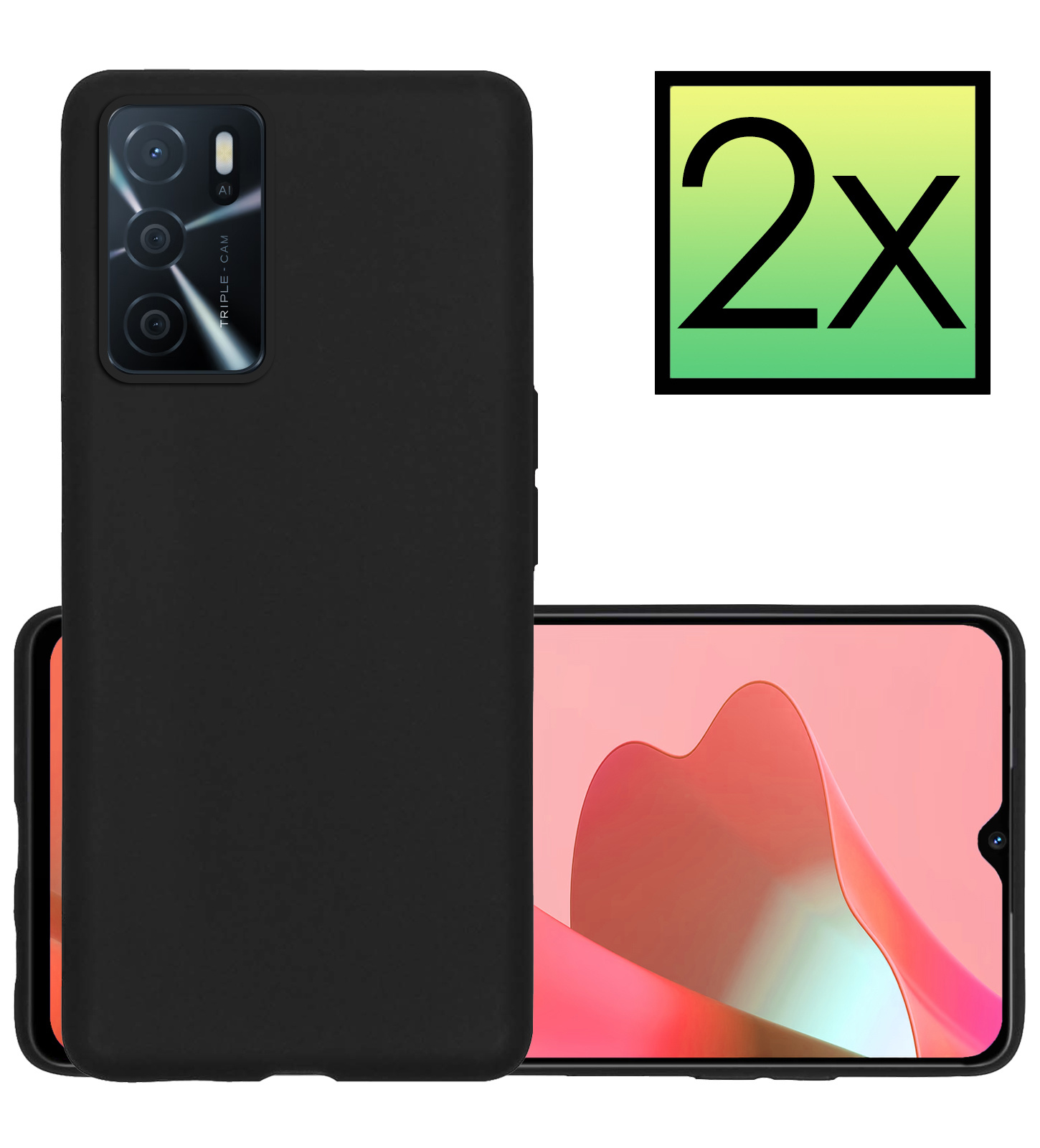NoXx Hoes Geschikt voor OPPO A16 Hoesje Cover Siliconen Back Case Hoes - Zwart - 2x
