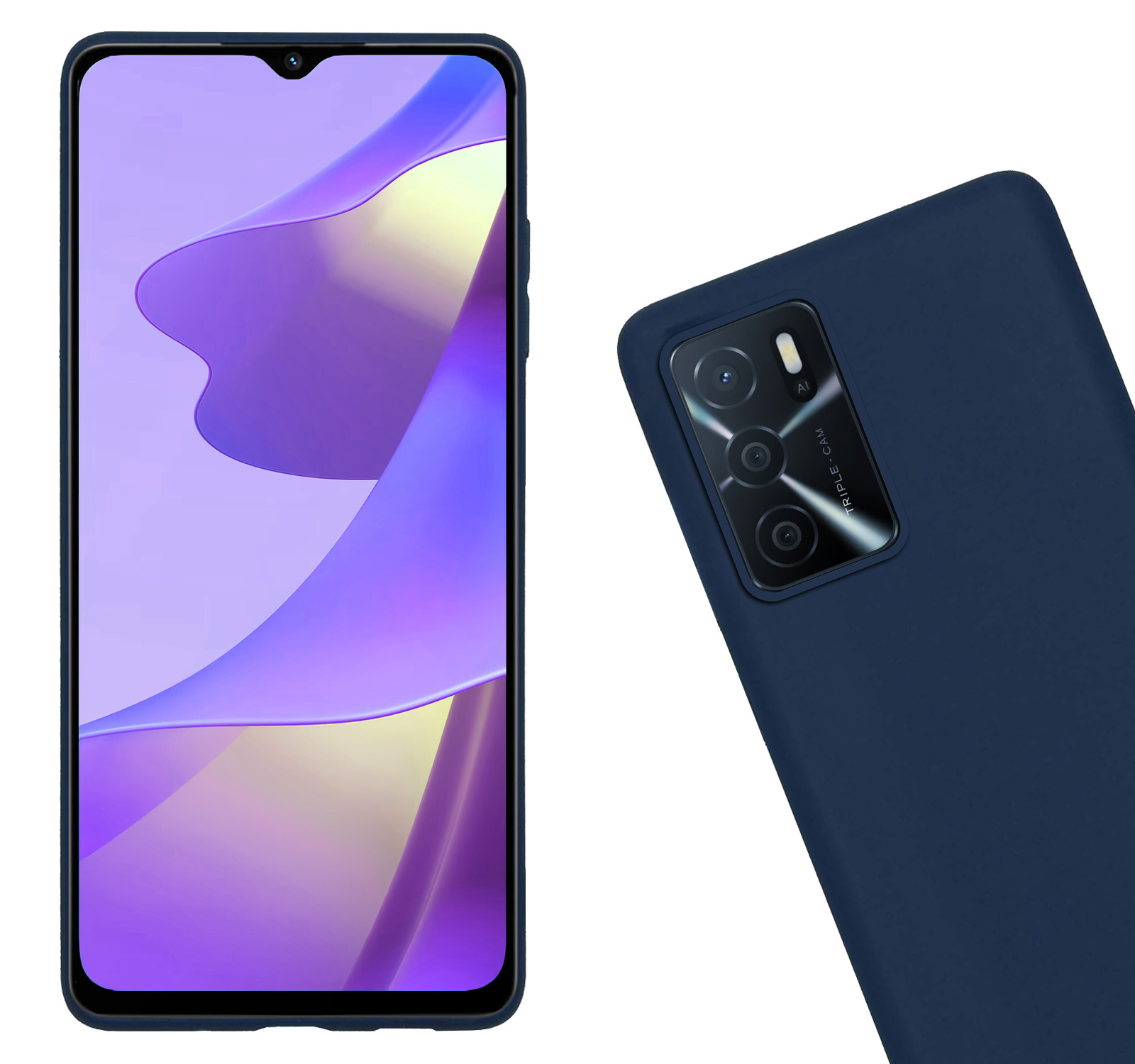 Nomfy Hoesje Geschikt voor OPPO A16 Hoesje Siliconen Cover Case - Hoes Geschikt voor OPPO A16 Hoes Back Case - Donkerblauw