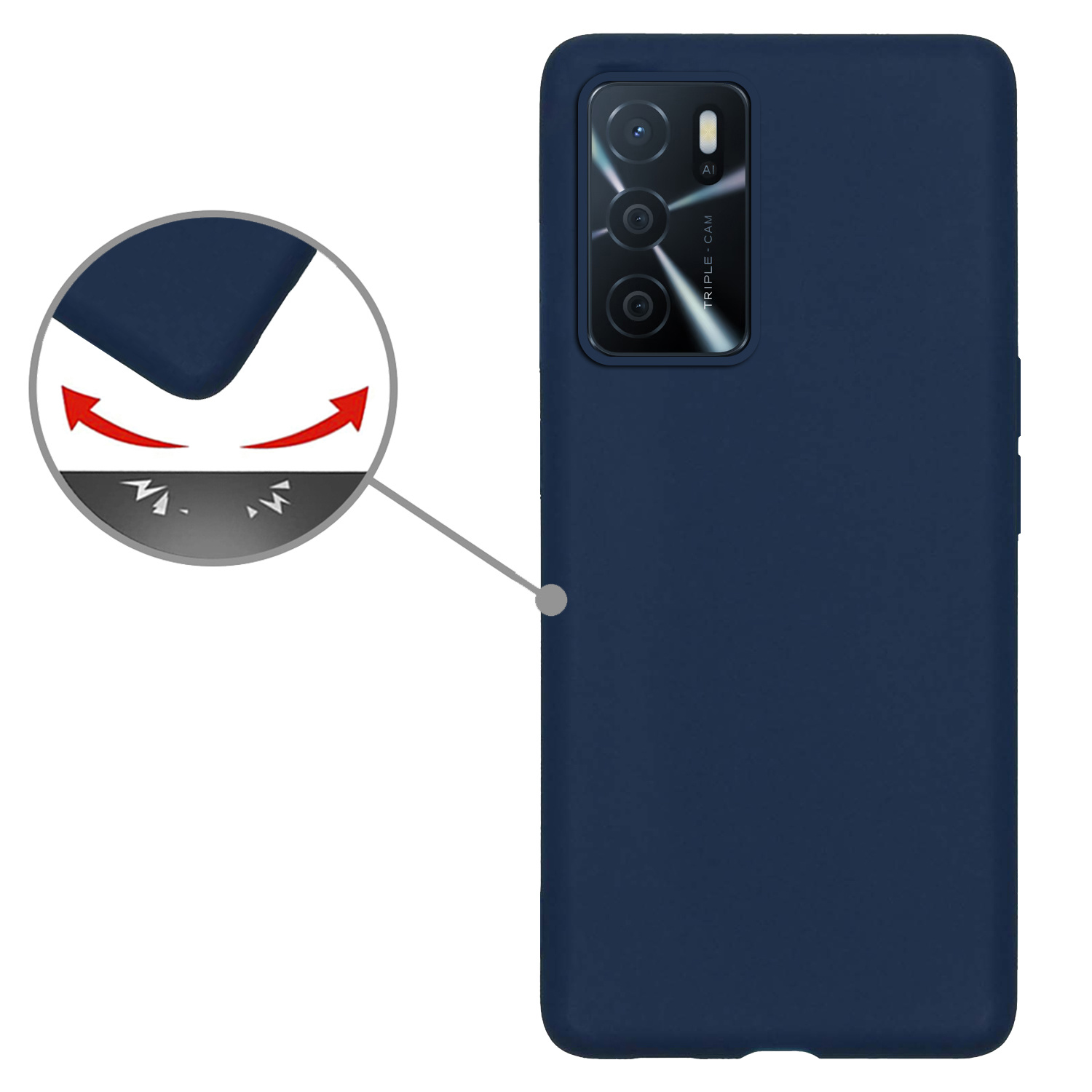 Nomfy OPPO A16 Hoes Cover Siliconen Case - OPPO A16 Hoesje Case Siliconen Hoes Back Cover - Donker Blauw