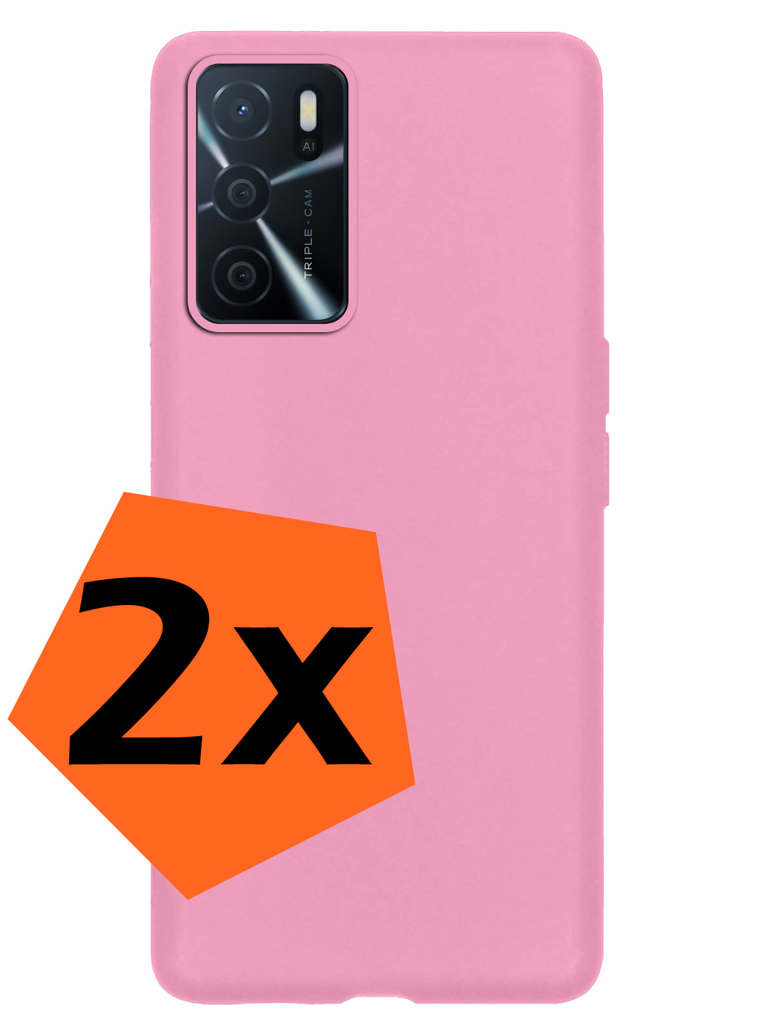 Nomfy OPPO A16 Hoes Cover Siliconen Case - OPPO A16 Hoesje Case Siliconen Hoes Back Cover - Roze - 2 PACK