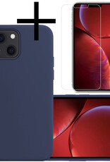 NoXx Hoes Geschikt voor iPhone 13 Mini Hoesje Cover Siliconen Back Case Hoes Met Screenprotector - Donkerblauw