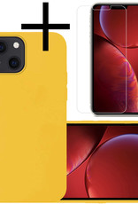 NoXx Hoes Geschikt voor iPhone 13 Mini Hoesje Cover Siliconen Back Case Hoes Met Screenprotector - Geel