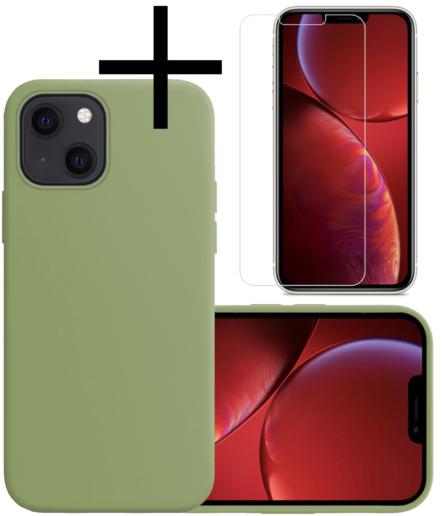 NoXx Hoes Geschikt voor iPhone 13 Mini Hoesje Cover Siliconen Back Case Hoes Met Screenprotector - Groen