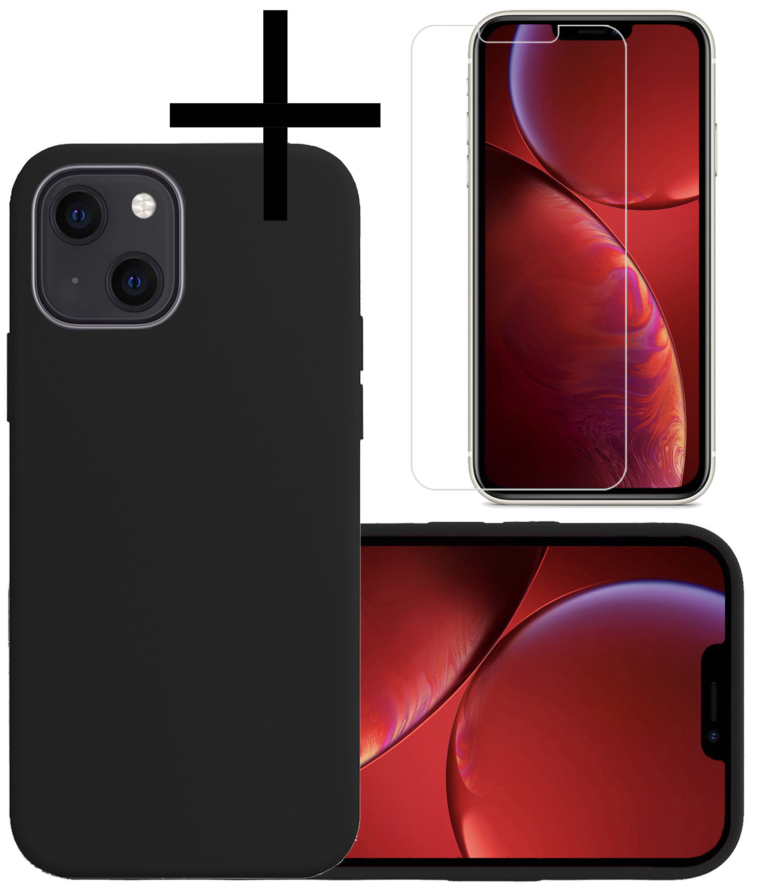 NoXx Hoes Geschikt voor iPhone 13 Mini Hoesje Cover Siliconen Back Case Hoes Met Screenprotector - Zwart