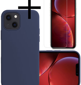 NoXx NoXx iPhone 13 Hoesje Siliconen Met Screenprotector - Donkerblauw