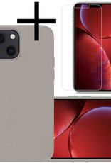 NoXx Hoes Geschikt voor iPhone 13 Hoesje Cover Siliconen Back Case Hoes Met Screenprotector - Grijs