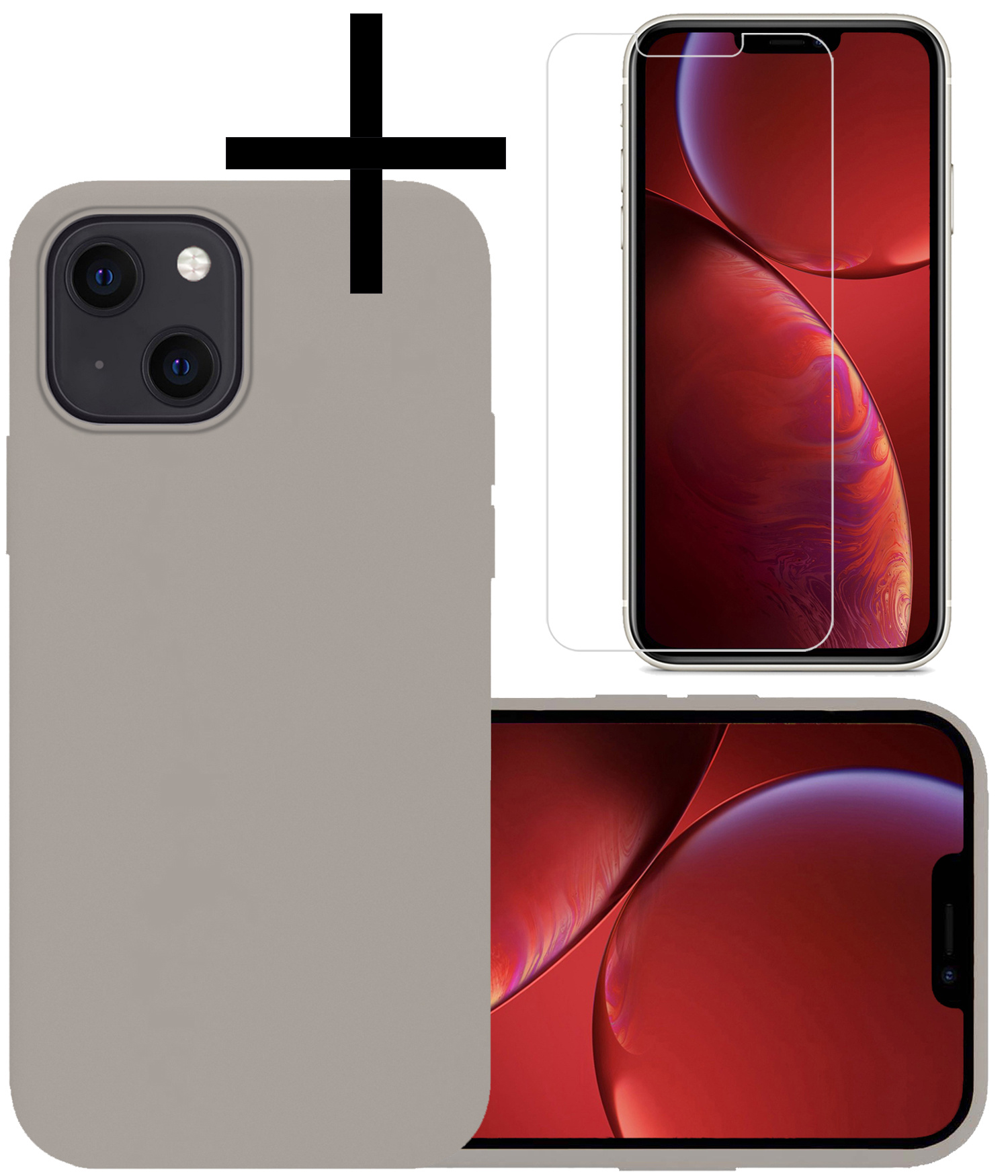 NoXx Hoes Geschikt voor iPhone 13 Hoesje Cover Siliconen Back Case Hoes Met Screenprotector - Grijs