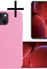 NoXx Hoes Geschikt voor iPhone 13 Hoesje Cover Siliconen Back Case Hoes Met Screenprotector - Lichtroze