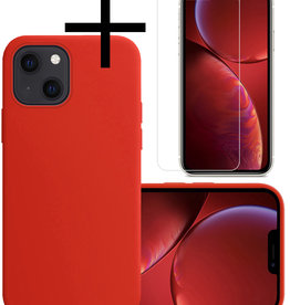 NoXx NoXx iPhone 13 Hoesje Siliconen Met Screenprotector - Rood