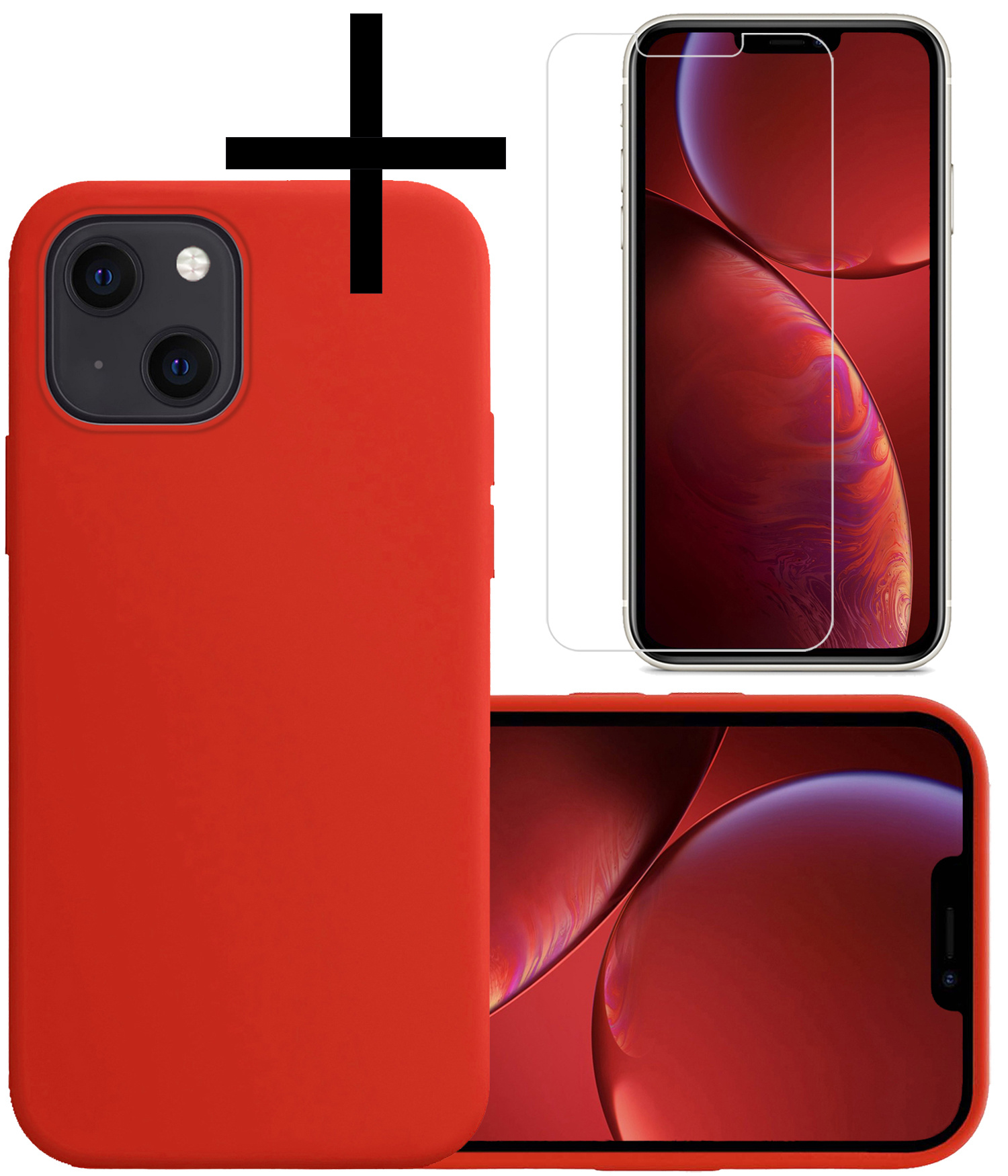 NoXx Hoes Geschikt voor iPhone 13 Hoesje Cover Siliconen Back Case Hoes Met Screenprotector - Rood