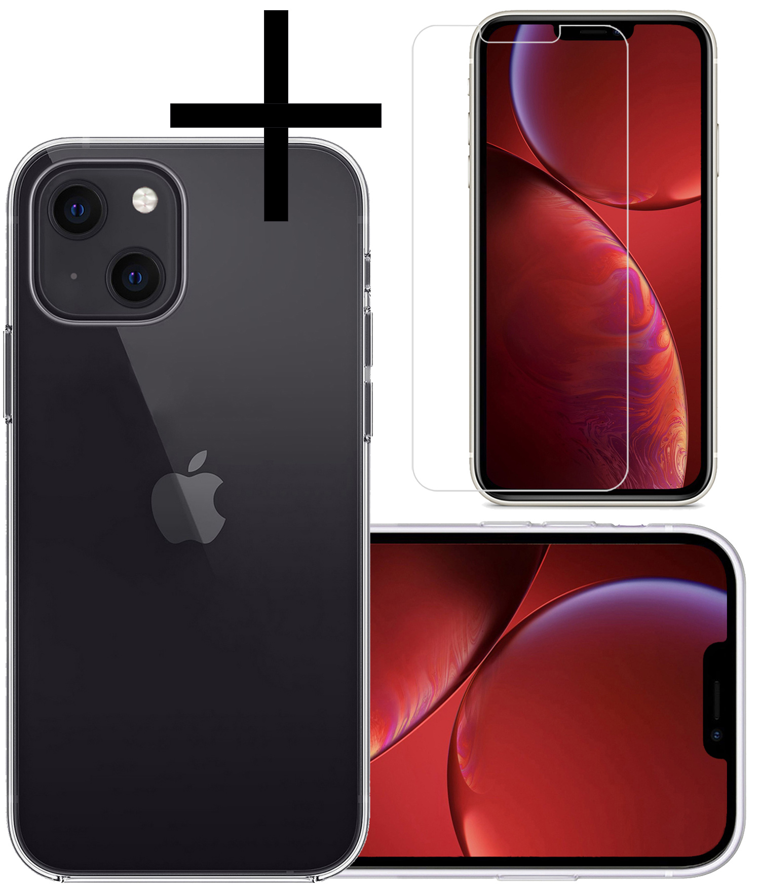 NoXx Hoes Geschikt voor iPhone 13 Hoesje Cover Siliconen Back Case Hoes Met Screenprotector - Transparant
