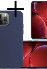 NoXx Hoes Geschikt voor iPhone 13 Pro Hoesje Cover Siliconen Back Case Hoes Met Screenprotector - Donkerblauw