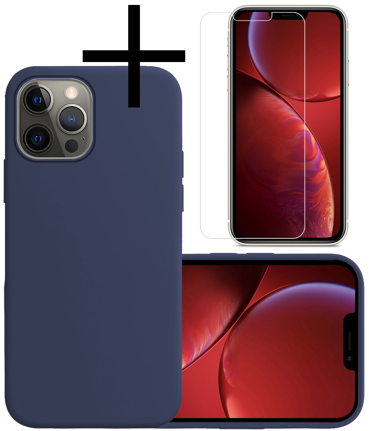 NoXx Hoes Geschikt voor iPhone 13 Pro Hoesje Cover Siliconen Back Case Hoes Met Screenprotector - Donkerblauw