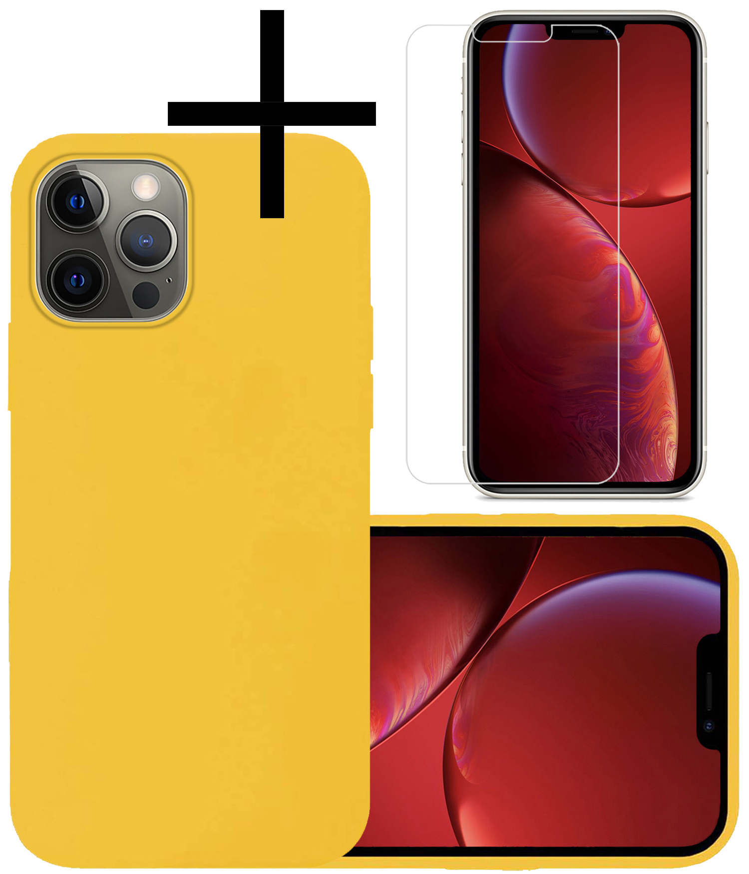 NoXx Hoes Geschikt voor iPhone 13 Pro Hoesje Cover Siliconen Back Case Hoes Met Screenprotector - Geel