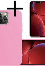 NoXx Hoes Geschikt voor iPhone 13 Pro Hoesje Cover Siliconen Back Case Hoes Met Screenprotector - Lichtroze