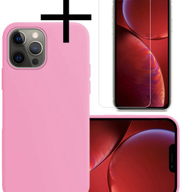 NoXx NoXx iPhone 13 Pro Hoesje Siliconen Met Screenprotector - Lichtroze