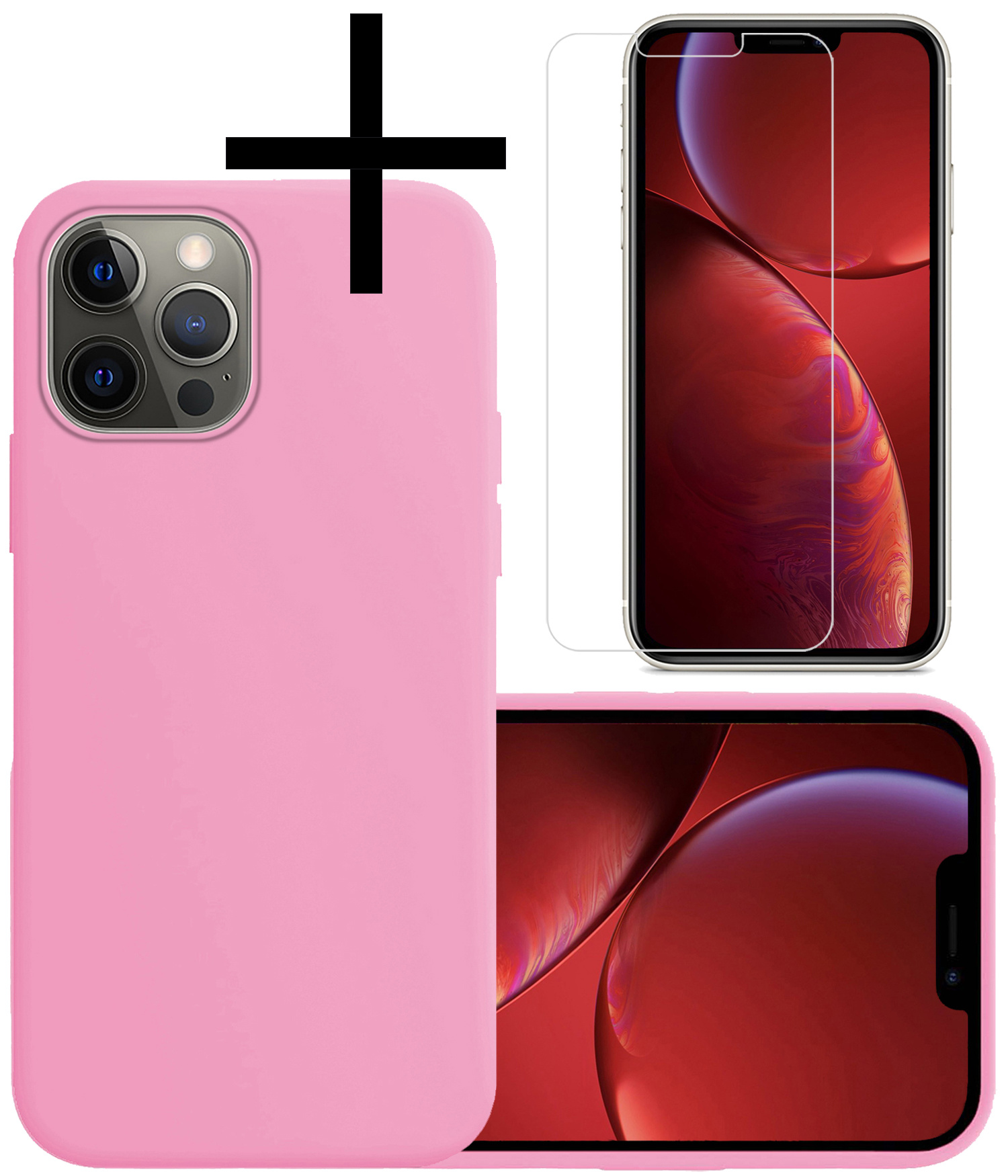 NoXx Hoes Geschikt voor iPhone 13 Pro Hoesje Cover Siliconen Back Case Hoes Met Screenprotector - Lichtroze