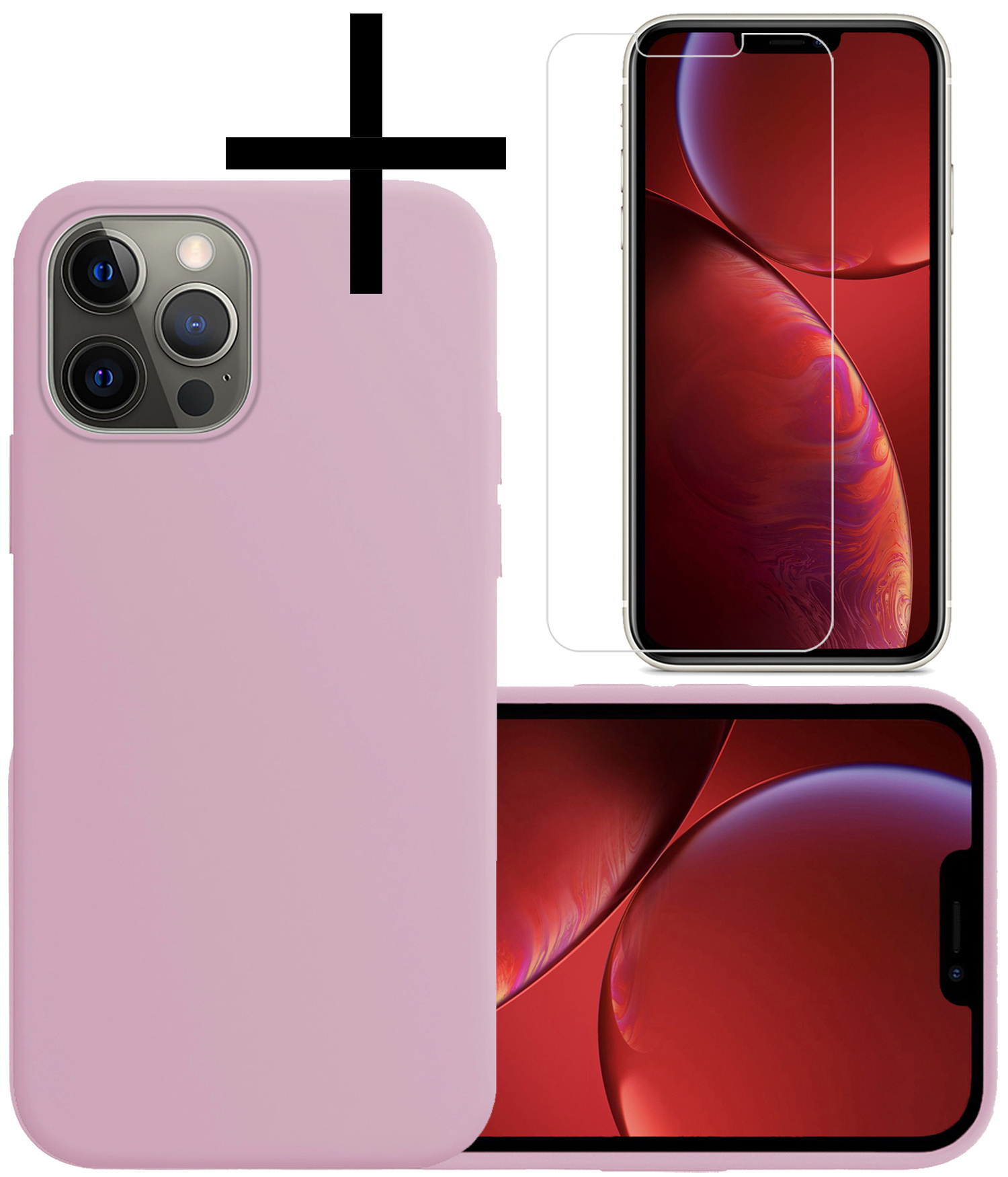 NoXx Hoes Geschikt voor iPhone 13 Pro Hoesje Cover Siliconen Back Case Hoes Met Screenprotector - Lila