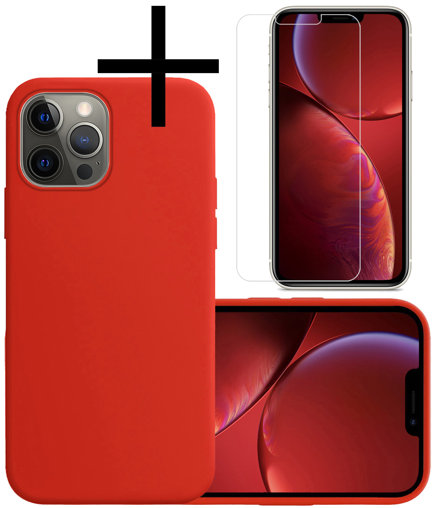 NoXx Hoes Geschikt voor iPhone 13 Pro Hoesje Cover Siliconen Back Case Hoes Met Screenprotector - Rood