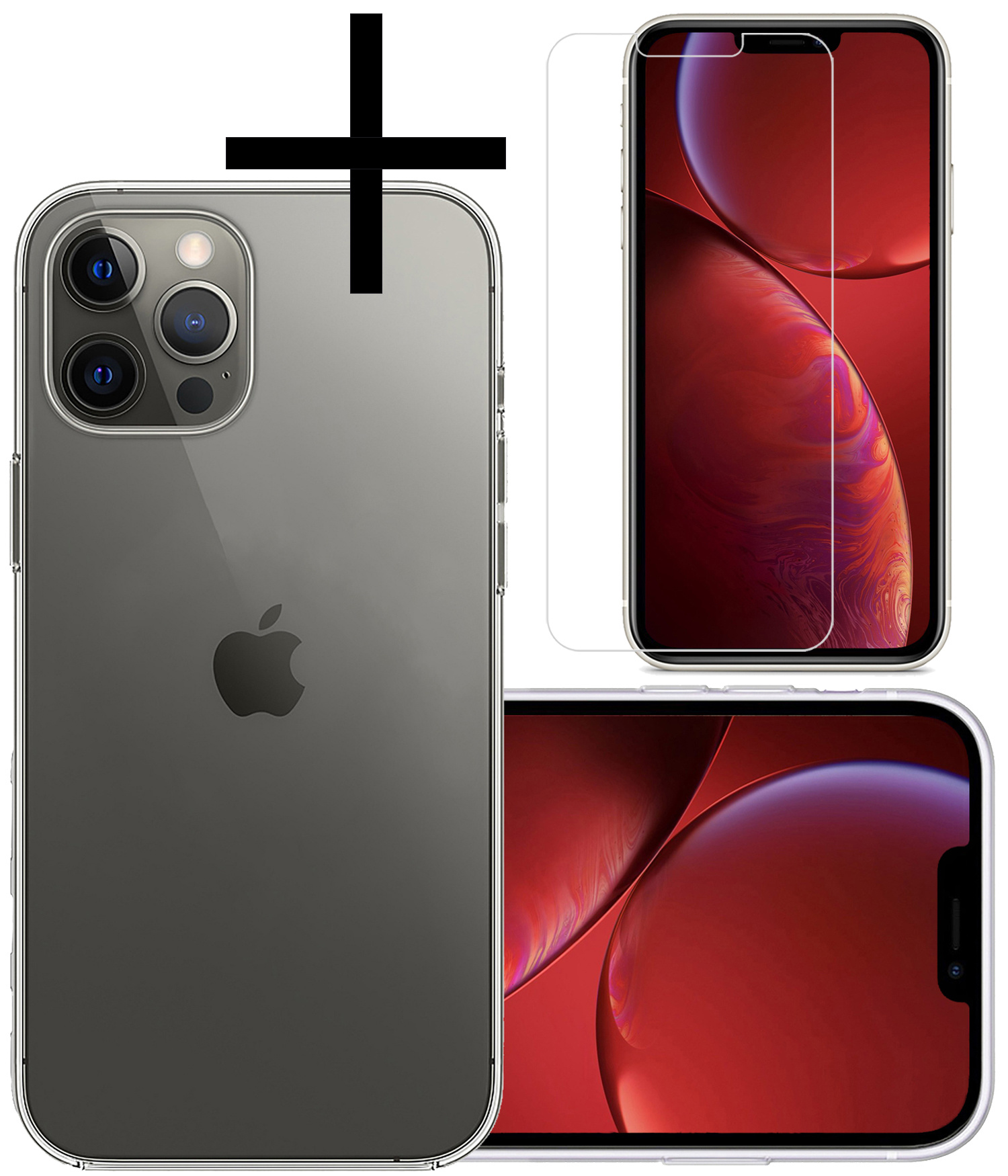 NoXx Hoes Geschikt voor iPhone 13 Pro Hoesje Cover Siliconen Back Case Hoes Met Screenprotector - Transparant