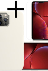 NoXx Hoes Geschikt voor iPhone 13 Pro Hoesje Cover Siliconen Back Case Hoes Met Screenprotector - Wit