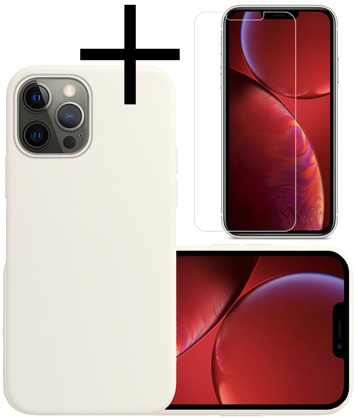 NoXx Hoes Geschikt voor iPhone 13 Pro Hoesje Cover Siliconen Back Case Hoes Met Screenprotector - Wit