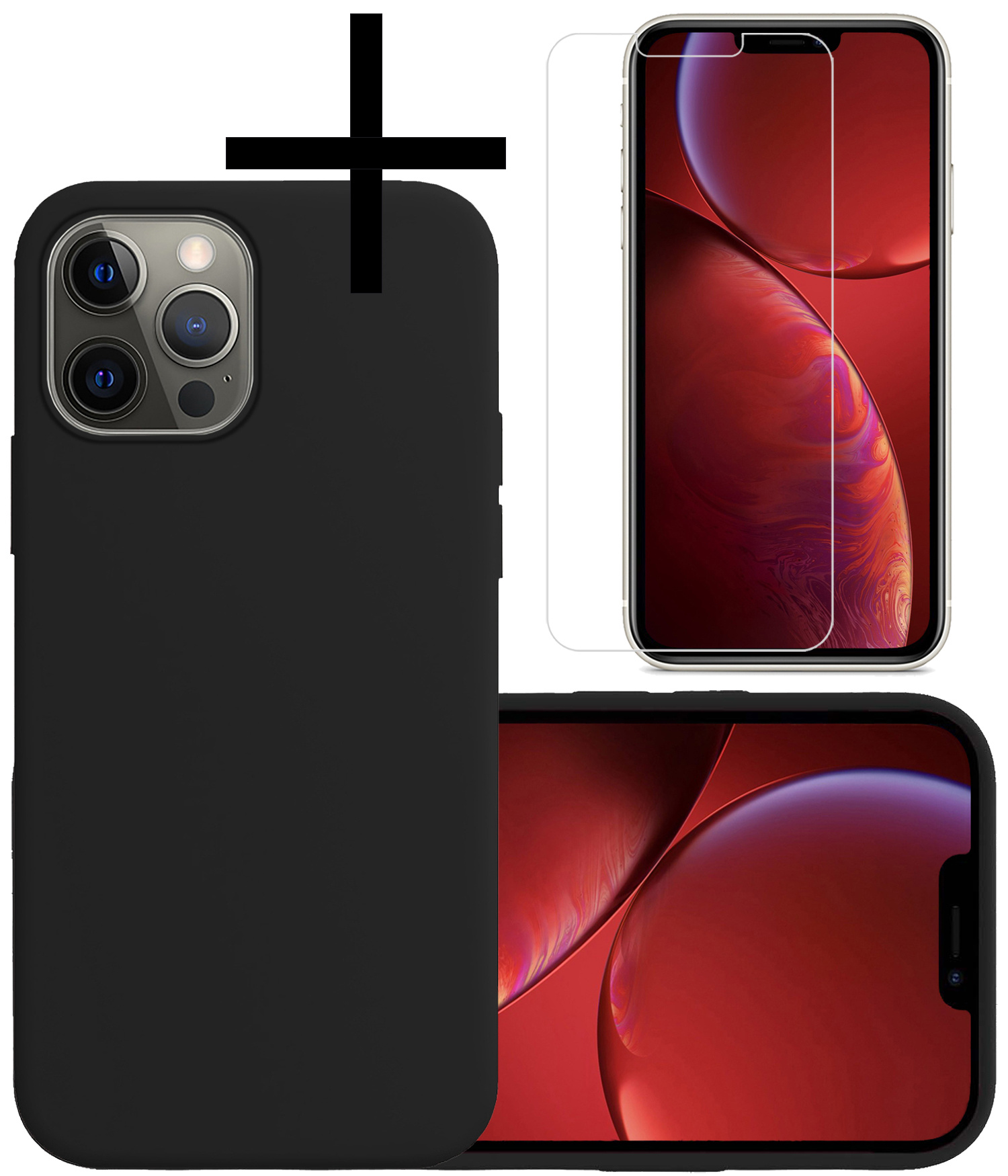 NoXx Hoes Geschikt voor iPhone 13 Pro Hoesje Cover Siliconen Back Case Hoes Met Screenprotector - Zwart