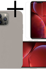 NoXx Hoes Geschikt voor iPhone 13 Pro Max Hoesje Cover Siliconen Back Case Hoes Met Screenprotector - Grijs