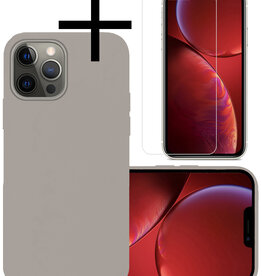 NoXx NoXx iPhone 13 Pro Max Hoesje Siliconen Met Screenprotector - Grijs