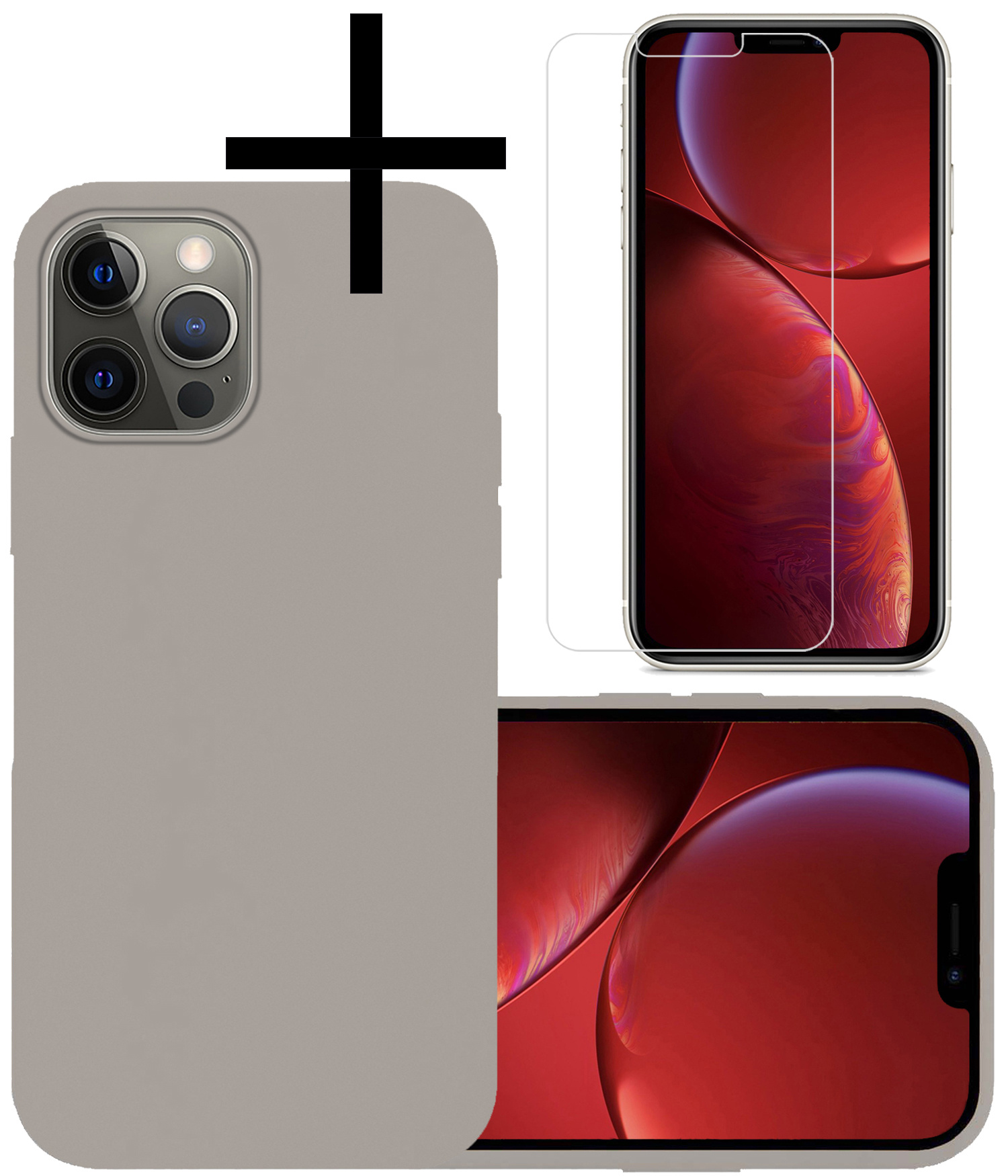 NoXx Hoes Geschikt voor iPhone 13 Pro Max Hoesje Cover Siliconen Back Case Hoes Met Screenprotector - Grijs