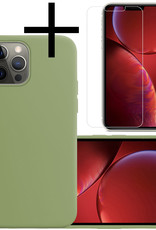 NoXx Hoes Geschikt voor iPhone 13 Pro Max Hoesje Cover Siliconen Back Case Hoes Met Screenprotector - Groen