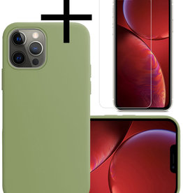 NoXx NoXx iPhone 13 Pro Max Hoesje Siliconen Met Screenprotector - Groen