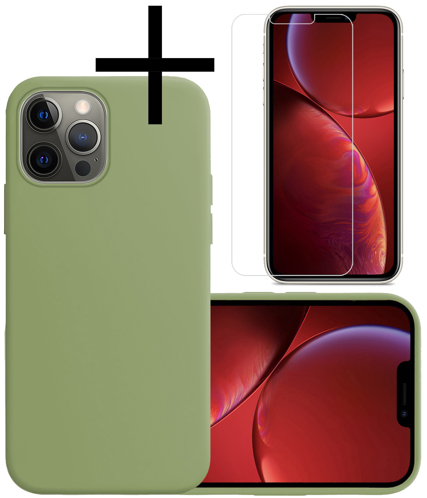 NoXx Hoes Geschikt voor iPhone 13 Pro Max Hoesje Cover Siliconen Back Case Hoes Met Screenprotector - Groen