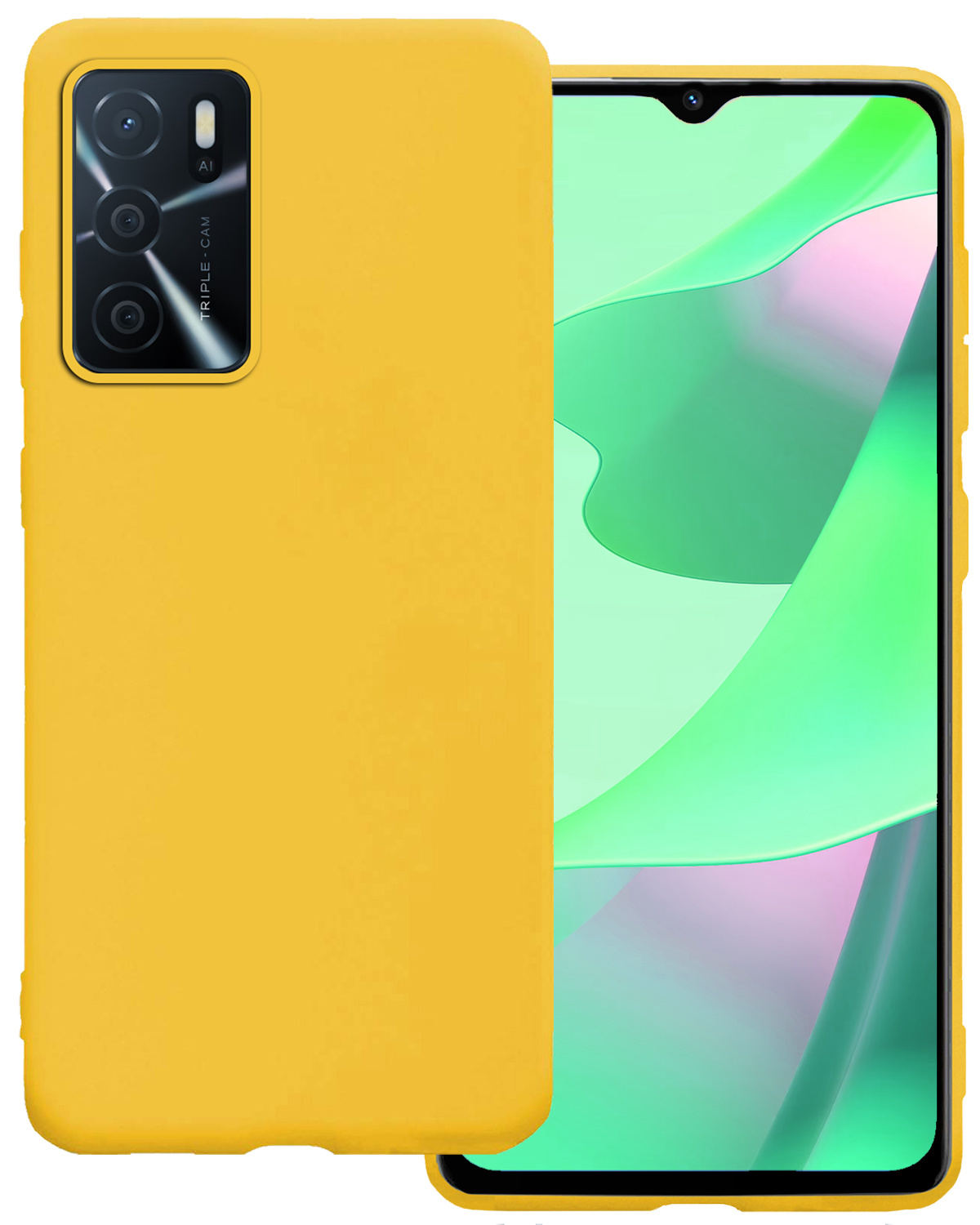 BASEY. Hoes Geschikt voor OPPO A16 Hoesje Siliconen Back Cover Case - Hoesje Geschikt voor OPPO A16 Hoes Cover Hoesje - Geel