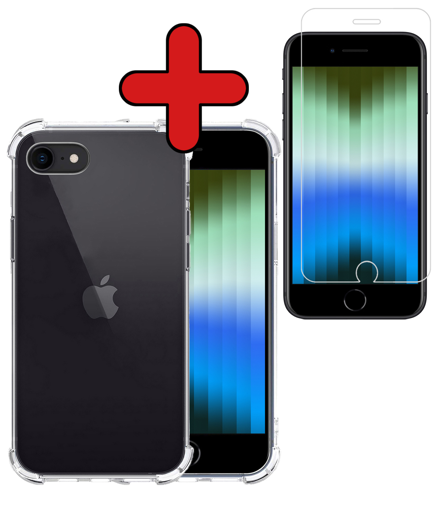 BASEY. Hoes Geschikt voor iPhone SE 2022 Hoesje Shock Proof Case Hoes Siliconen Met Screenprotector - Hoesje Geschikt voor iPhone SE (2022) Hoes Cover Shockproof - Transparant