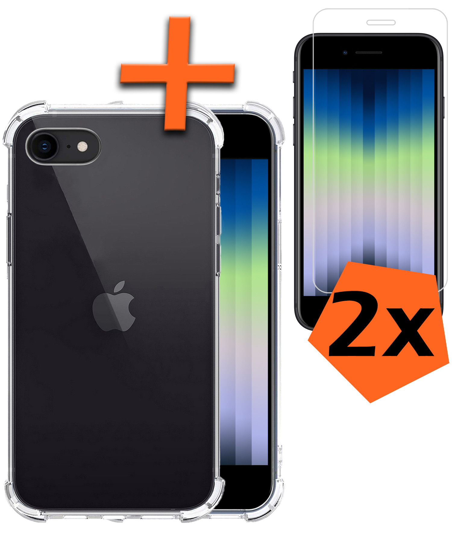 Nomfy Hoesje Geschikt voor iPhone SE 2022 Hoesje Shock Proof Cover Case Shockproof Met 2x Screenprotector - Hoes Geschikt voor iPhone SE (2022) Hoes Siliconen Back Case - Transparant