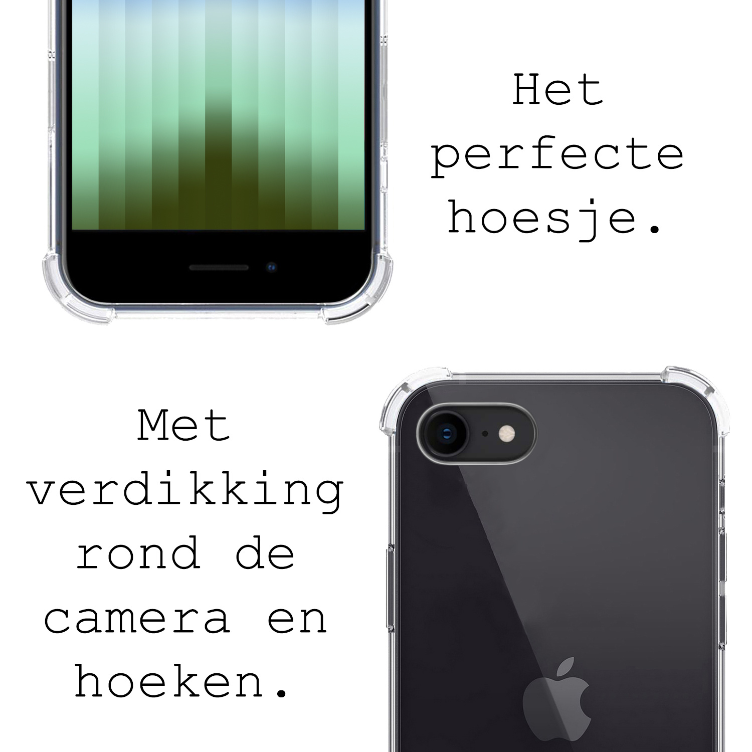 BASEY. Hoes Geschikt voor iPhone SE 2022 Hoesje Shock Proof Case Hoes Siliconen Met 2x Screenprotector - Hoesje Geschikt voor iPhone SE (2022) Hoes Cover Shockproof - Transparant