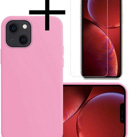 NoXx NoXx iPhone 13 Pro Max Hoesje Siliconen Met Screenprotector - Lichtroze