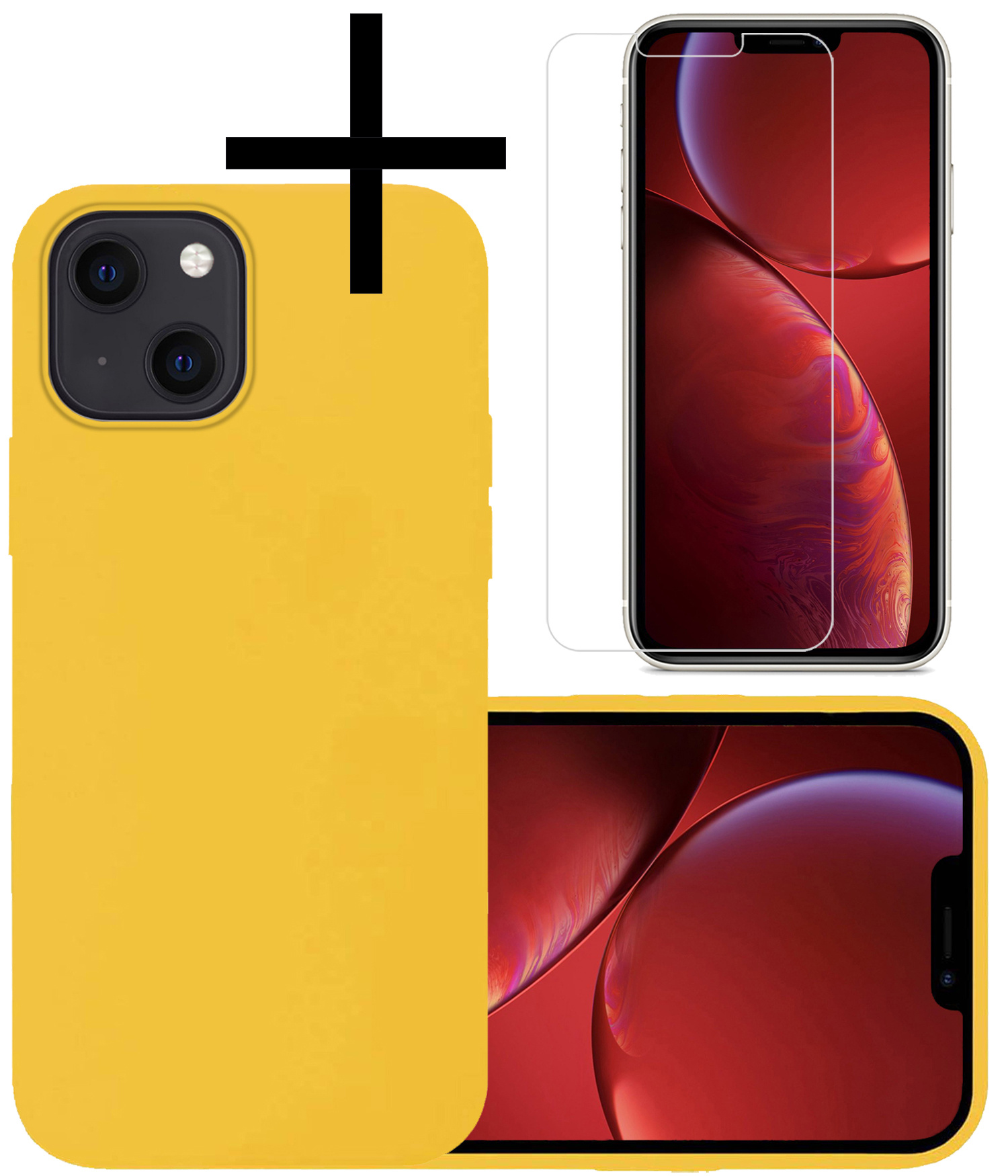 NoXx Hoes Geschikt voor iPhone 13 Pro Max Hoesje Cover Siliconen Back Case Hoes Met Screenprotector - Geel