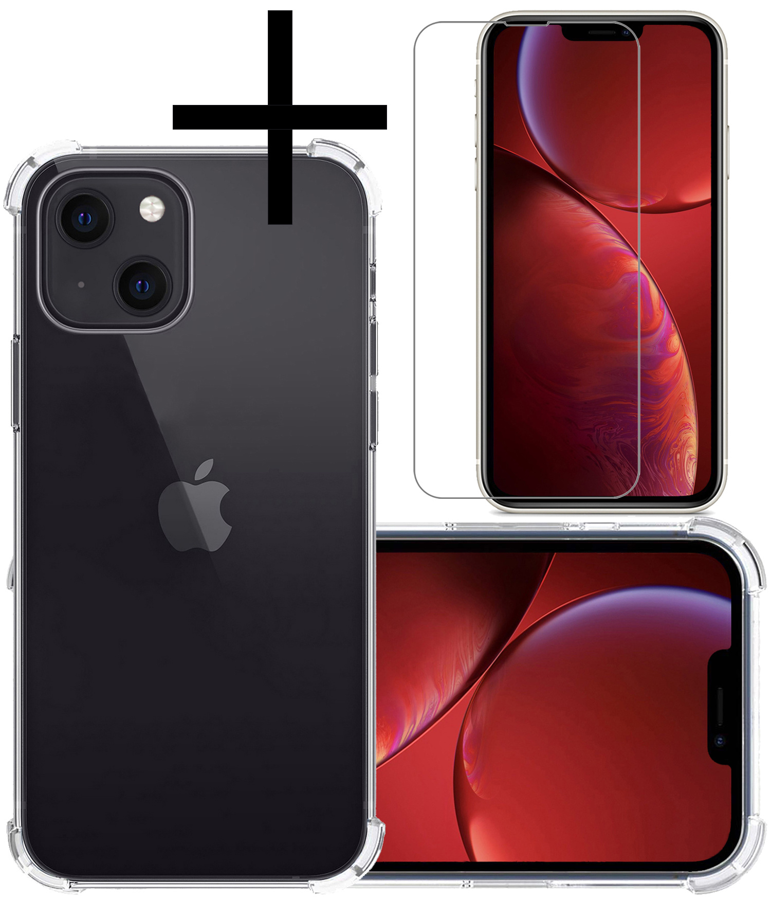 NoXx Hoes Geschikt voor iPhone 13 Mini Hoesje Siliconen Cover Shock Proof Back Case Shockproof Hoes Met Screenprotector - Transparant