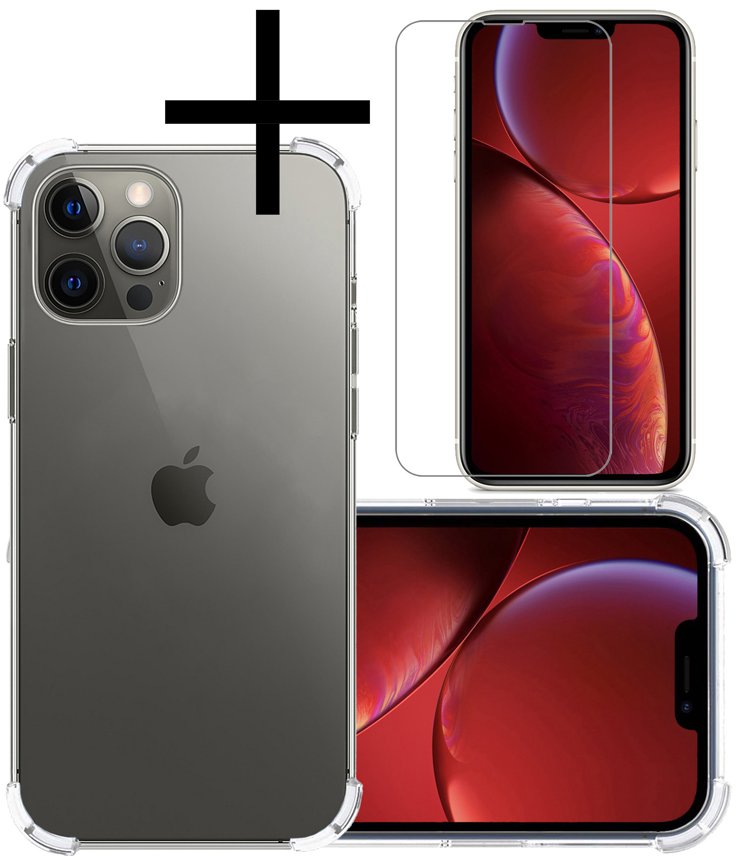 NoXx Hoes Geschikt voor iPhone 13 Pro Hoesje Siliconen Cover Shock Proof Back Case Shockproof Hoes Met Screenprotector - Transparant