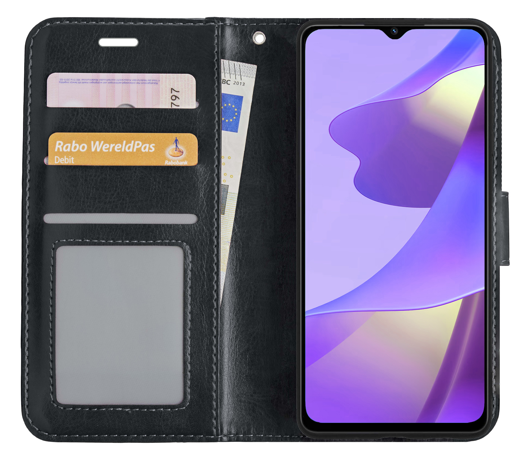 Nomfy Hoesje Geschikt voor OPPO A16 Hoes Bookcase Flipcase Book Cover - Hoes Geschikt voor OPPO A16 Hoesje Book Case - Zwart