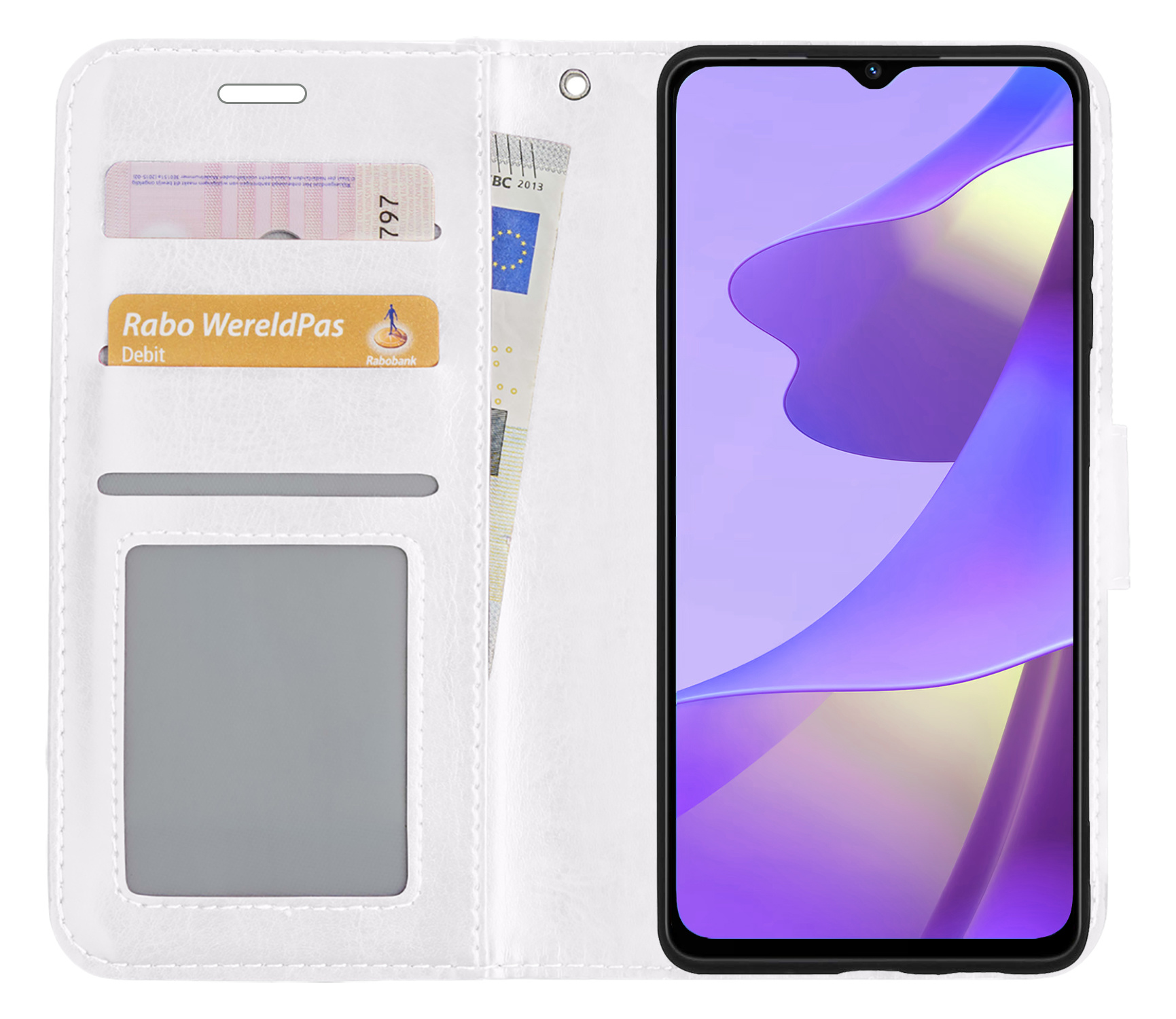 Nomfy Hoesje Geschikt voor OPPO A16 Hoes Bookcase Flipcase Book Cover - Hoes Geschikt voor OPPO A16 Hoesje Book Case - Wit