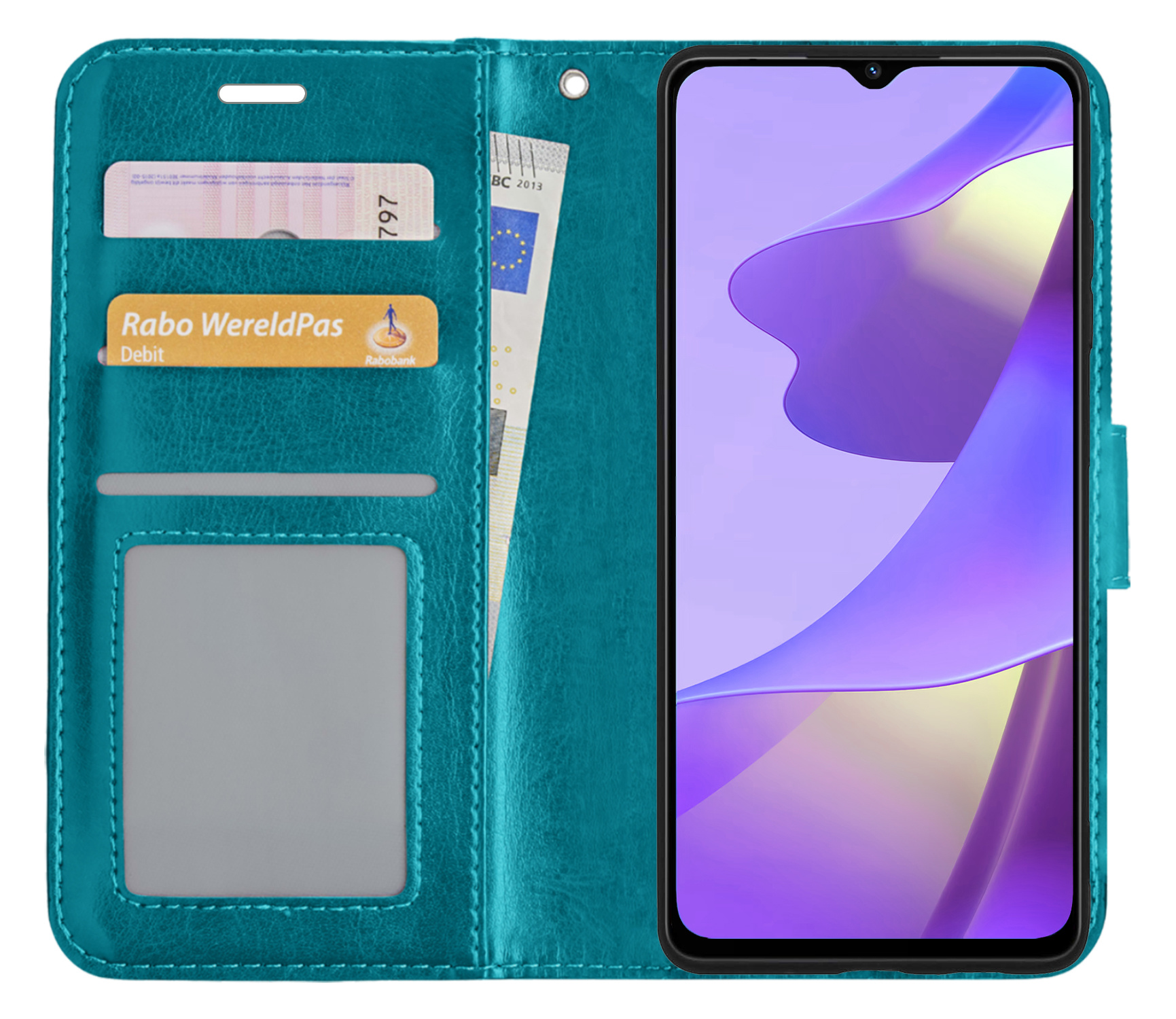 Nomfy Hoesje Geschikt voor OPPO A16 Hoes Bookcase Flipcase Book Cover - Hoes Geschikt voor OPPO A16 Hoesje Book Case - Turquoise