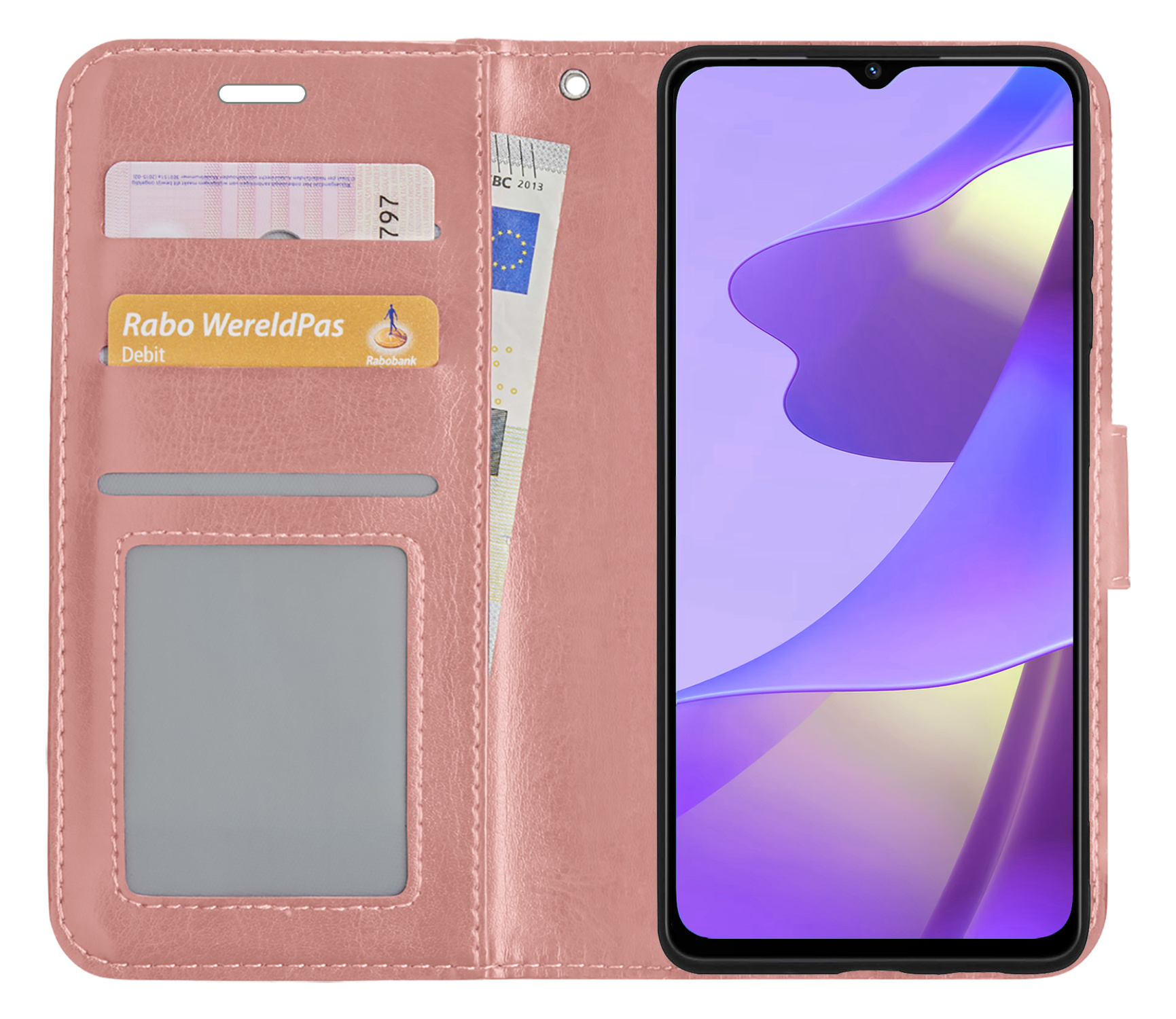 Nomfy Hoesje Geschikt voor OPPO A16 Hoes Bookcase Flipcase Book Cover - Hoes Geschikt voor OPPO A16 Hoesje Book Case - Rosé goud