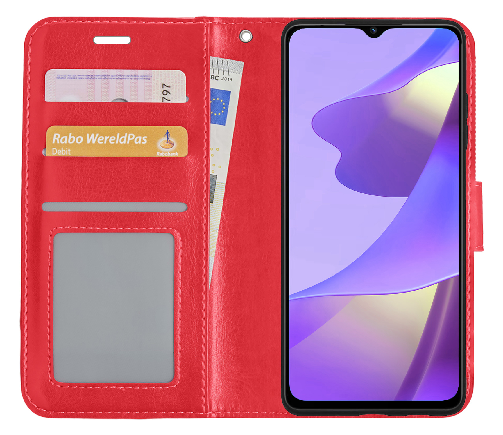 Nomfy OPPO A16 Hoes Bookcase Rood - Flipcase Rood - OPPO A16 Book Cover - OPPO A16 Hoesje Rood