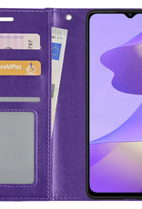 Nomfy Hoesje Geschikt voor OPPO A16 Hoes Bookcase Flipcase Book Cover - Hoes Geschikt voor OPPO A16 Hoesje Book Case - Paars